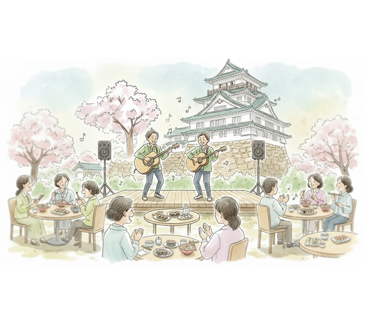 小田原城マルシェイラスト舞台ステージ音楽イベントギター